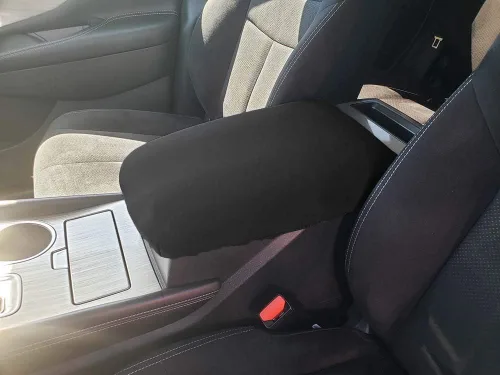 Vista 2 de Fabricado en Estados Unidos diseñado para Nissan Murano 2015-2024 Protector de cubierta de consola central de forro polar para reposabrazos Neo Negro