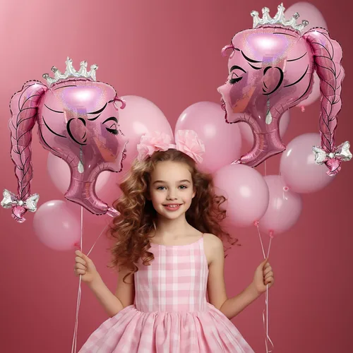 Vista 7 de 2 globos de papel de aluminio de princesa rosa, arco de cabeza de niña, globos de corona de muñeca para decoración de fiesta temática de princesa