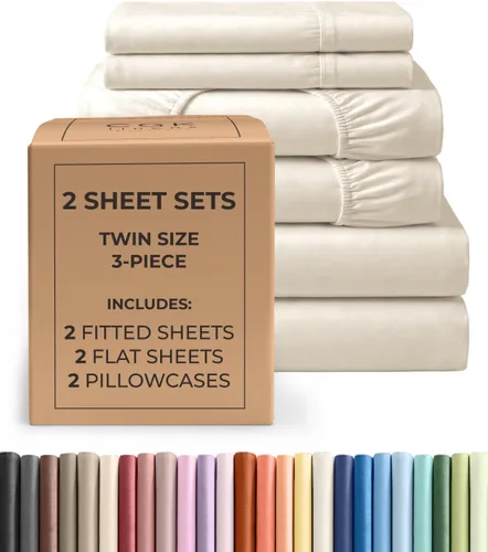 Vista 165 de Pack of 2, Twin Size 3 Piece Sheet Set - Breathable & Cooling - White