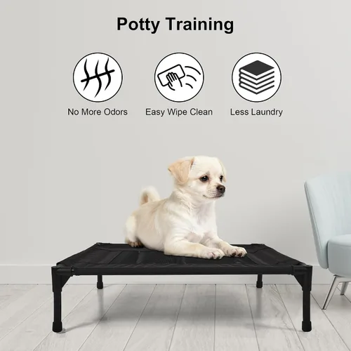 Vista 2 de Cama elevada para perros al aire libre, cuna elevada portátil con refrigeración, cama lavable para mascotas, perros pequeños, color negro