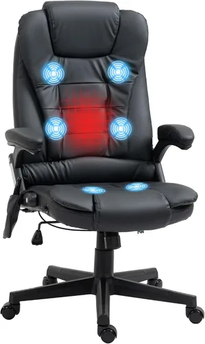 Vista 11 de HOMCOM, silla de oficina ejecutiva, ergonómica, piel sintética, con calor, masaje vibratorio., Cuero, Crema
