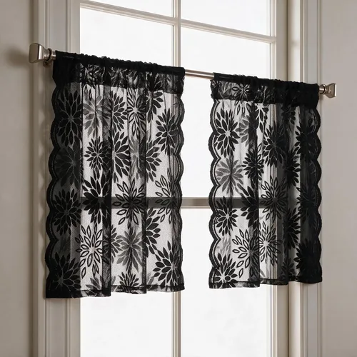 Vista 3 de Horaldaily 2 cenefas transparentes de encaje negro de 55 x 14 pulgadas