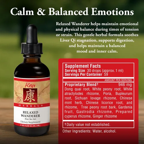 Vista 3 de Kan Herbs Company Relaxed Wanderer - Fórmula tradicional china de hierbas para apoyar el estado de ánimo, la digestión y el equilibrio menstrual
