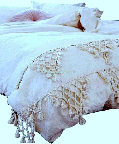 Vista 21 de Edredón hippie puro con borlas para dormitorio, manta bohemia con flecos indios, funda de edredón de algodón para mujer con fundas de almohada