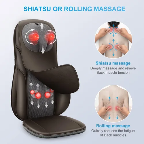 Vista 2 de COMFIER Shiatsu - Masajeador de cuello y espalda con calor, almohadilla ajustable para silla de masaje, cojín de asiento de masaje
