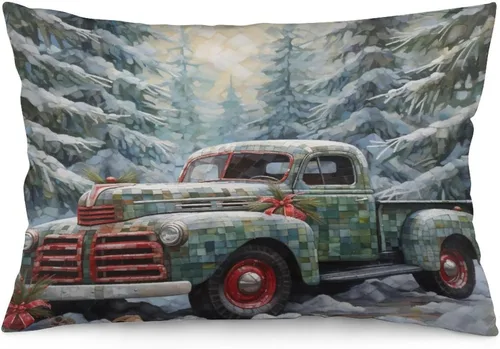 Vista 7 de Protector de almohada de árboles de pino de Navidad rojo y verde de 12 x 20 pulgadas, funda de cojín de vacaciones de invierno, funda de almohada
