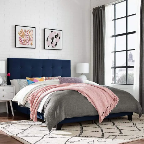 Vista 7 de Modway Melanie - Cama Queen con plataforma capitonada tapizada de terciopelo de alto rendimiento, color gris