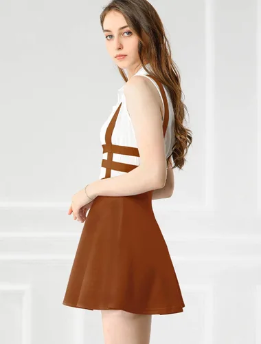 Vista 4 de Allegra K minifalda con tirantes y cintura elástica, corte A, para mujer.