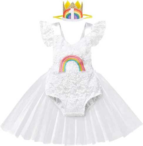Vista 117 de Traje de bebé niña primer cumpleaños traje de encaje tul mameluco princesa tutú vestido de un año cumpleaños pastel Smash fotografía ropa