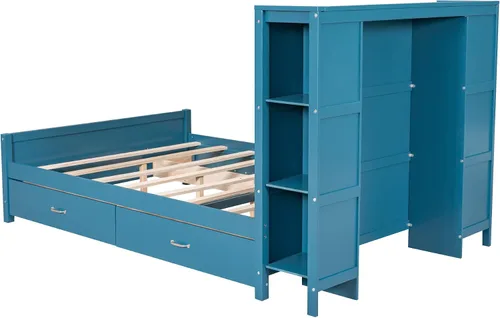 Vista 7 de Harper & Bright Designs Cama loft de madera de tamaño matrimonial con tobogán, marco de cama baja para niños y niñas, no necesita somier, ahorro