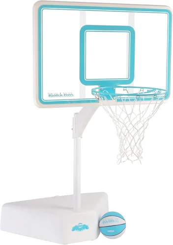 Vista 4 de Dunn-Rite Splash & Shoot, aro de baloncesto ajustable para piscina al aire libre con altura variable, pelota, base y borde de acero inoxidable de 18