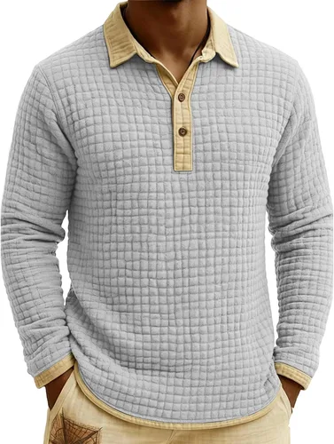 Vista 10 de Polo de punto para hombre, manga larga, ligero, informal, con cuello