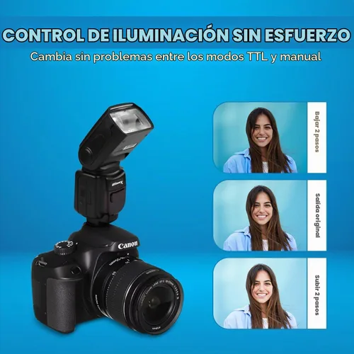 Vista 6 de Ultimaxx Flash TTL profesional con pantalla LCD y fundas para Canon EOS 5DS 5DSR 5S Mark IV 5D Mark IV 6D 6D Mark II 7D 77D 90D M5 M50 R RP Rebel
