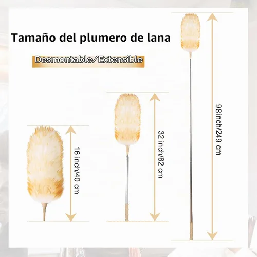 Vista 2 de Lambswool Plumero extensible, 32-98 pulgadas, cabeza flexible antiestática, poste de acero inoxidable para techos altos, ventiladores