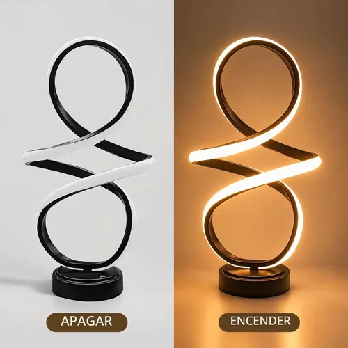 Vista 8 de Lámpara de mesa pequeña moderna con diseño espiral LED, lámpara de mesita NEGRO MATE