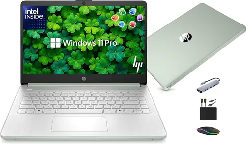Vista 12 de HP Computadora portátil ultraportátil de 14 pulgadas 2026 Student Business, MS Office, Copilot AI, CPU Intel de 4 núcleos, 4 GB de RAM, 628 GB