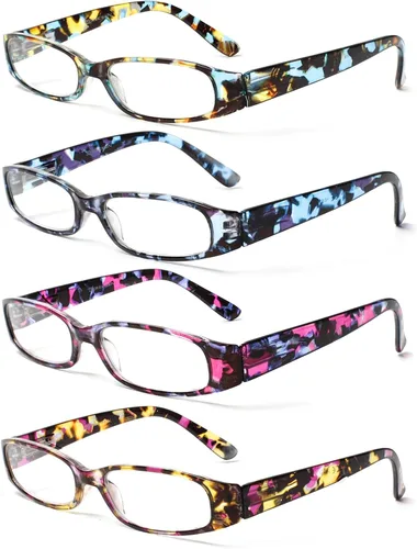 Vista 9 de Kerecsen Gafas de lectura para mujer, 4 pares de lectores de bisagra de resorte a la moda