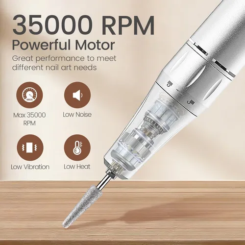 Vista 2 de Delanie Taladro de uñas de 35000 RPM, eliminación rápida portátil de archivos electrónicos para acrílicos, extensiones de gel y polvo de inmersión