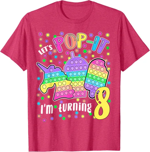 Vista 22 de Let's Pop-it I'm turning 8 Colorful 8th Birthday - Camiseta para niña, Negro