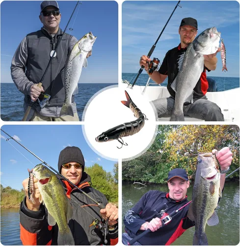 Vista 7 de ReeMoo Señuelos de pesca para lubina, señuelos de pesca de agua superior, cebos de natación multiarticulados, señuelos de lubina de natación