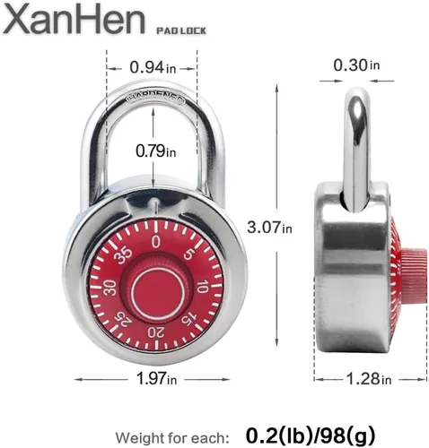 Vista 2 de Candados de combinación con cuerpo de metal, uso en interiores para taquillas de gimnasio y casillero escolar, Rojo, paquete de 1