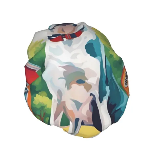 Vista 2 de A Home Dog - Gorro de ducha reutilizable de doble capa impermeable con cordón elástico para limpieza del hogar, cuidado facial, ducha