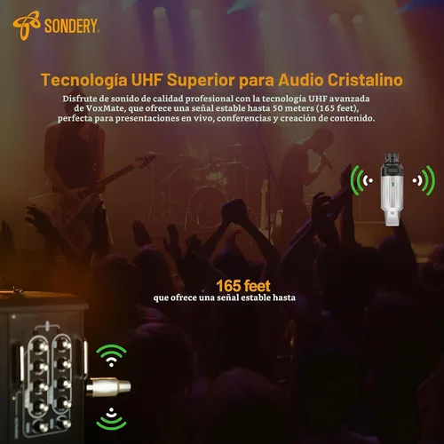 Vista 2 de Sondery Transmisor y receptor XLR inalámbrico UHF profesional, sistema de micrófono inalámbrico de 7 canales para transmisión estable, rango de 165