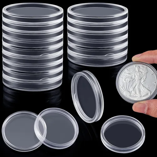 Vista 10 de 50 unidades de moneda de dólar de plata de 1.598 in, soportes de cápsula de barra de plata para barra de colección, redondo