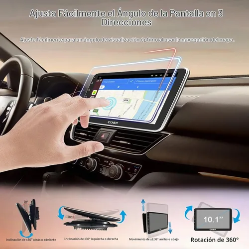 Vista 2 de CUSP Radio estéreo de coche doble DIN Android de 10.1 pulgadas con CarPlay inalámbrico y Android Auto, pantalla táctil QLED giratoria de 360°