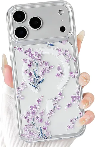Vista 65 de NITITOP Funda magnética transparente compatible con iPhone 14 Plus/15 Plus, compatible con MagSafe lindas flores, hojas florales para mujeres