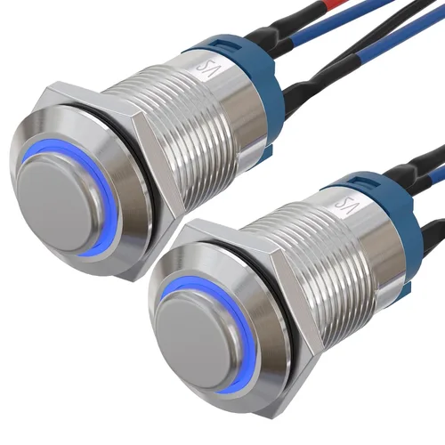 Vista 12 de APIELE Interruptor de botón momentáneo de 0.472 in precableado 5.906 in de cabeza redonda alta (aluminio negro, azul)