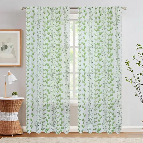 Vista 77 de BUHUA Cortinas pequeñas para ventana de 36 pulgadas de largo, 2 paneles, cortinas opacas con elegantes ramas de árbol plateadas, cortinas de bloqueo