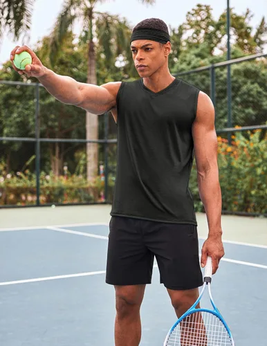 Vista 4 de COOFANDY Camiseta sin mangas para hombre, paquete de 3 camisetas sin mangas para gimnasio, cuello en V, culturismo, musculación