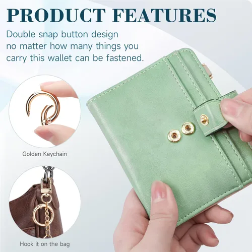 Vista 4 de APHISON Cartera pequeña para mujer, con bloqueo Rfid, de piel, delgada, plegable, con tarjetero y bolsillo para monedas