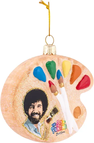 Vista 2 de Bob Ross® de 3.5 pulgadas con adorno de cristal de paleta