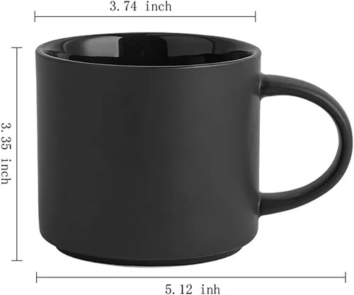 Vista 2 de ZaH Taza de café de cerámica de 14 onzas de color sólido, taza de té para oficina en casa – Lavavajillas con calefacción por microondas (negro)