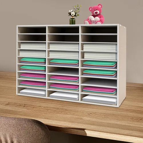 Vista 2 de 27 Compartments Mail Sorter Holder, Adjustable File Sorter PVC Countertop Literature Organizer Student Mailbox for Classroom Desktop Bill Paper