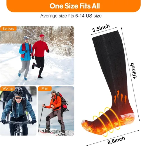 Vista 4 de Calcetines con calefacción, calcetines eléctricos calentados para hombres y mujeres, batería recargable, calientan hasta 8 horas, calcetines