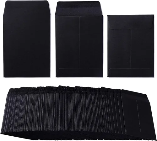 Vista 10 de Paquete de 100 sobres para monedas pequeñas, sobres autoadhesivos de papel kraft para semillas, mini piezas, sellos para artículos pequeños Negro