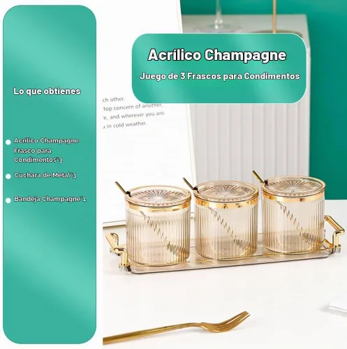 Vista 8 de Frascos Acrílicos para Condimentos y Especias, Caja de Condimentos y Especias con Tapas y Cucharas y Bandeja, Recipientes de Plástico Transparente