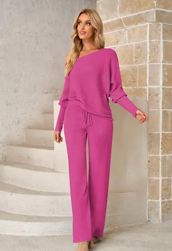 Vista 3 de Fixmatti Conjunto deportivo de 2 piezas para mujer, suéter de cuello alto, pantalón de pierna ancha