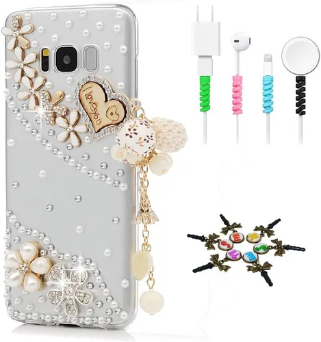 Vista 13 de Sparkle Funda compatible con Samsung Galaxy J2 Prime – Elegante funda 3D hecha a mano con diseño floral de mariposas y flores con protector de cable