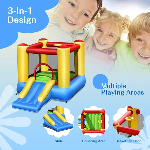 Vista 3 de HONEY JOY Casa inflable para rebotar, rebote de luna inflable para niños con tobogán, área gigante de salto, estacas, bolsa de transporte, castillo