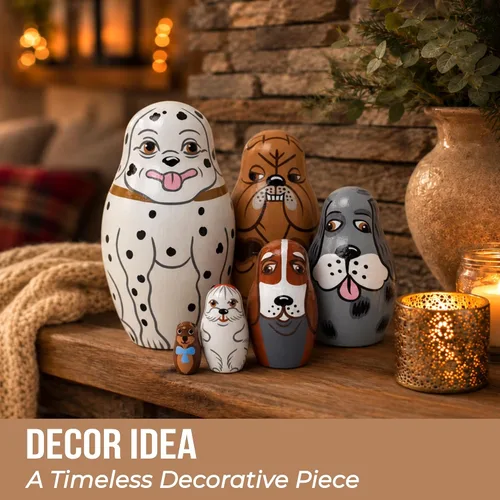 Vista 4 de AEVVV Juego de 6 muñecas anidables para perros, muñecas de anidación Matryoshka con figuras de animales, muñecas de anidación de razas de perros