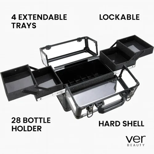 Vista 2 de Ver Beauty Estuche de maquillaje profesional con 4 bandejas extensibles, compartimento central grande, organizador de viaje con cerradura, carcasa