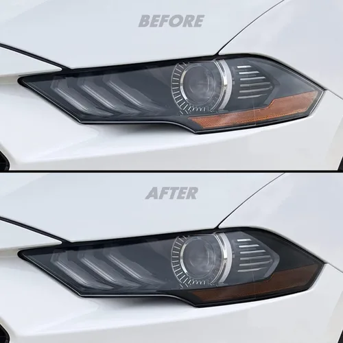 Vista 9 de SlickMod Vinilo precortado de humo claro al 35% de la marca para faros delanteros y faros Ford Mustang 2018-2021