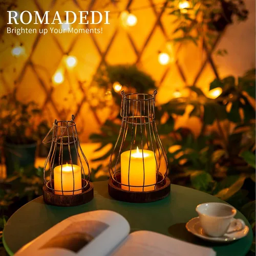 Vista 10 de Romadedi Faroles Decorativos de Granja para el Hogar - Portavelas Rústicos Decorativos para Velas, para la Sala de Estar, Cocina, Comedor, Mesa