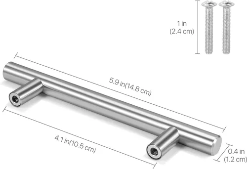 Vista 3 de Flexzion Paquete de 25 manijas plateadas para cajones de cocina de 6 pulgadas, 3.7 pulgadas entre agujeros, barra en T de acero inoxidable