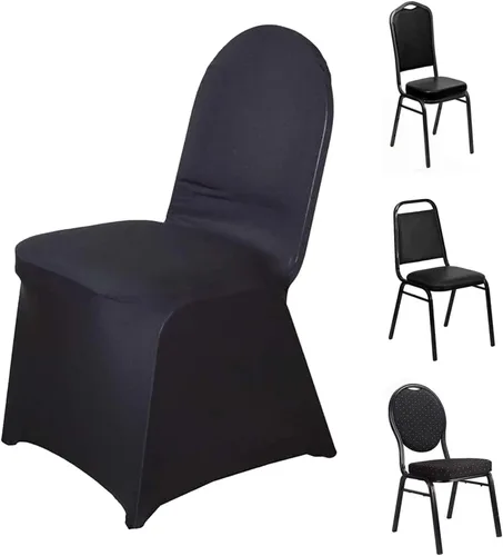 Vista 6 de Efavormart - Funda para silla de banquete de elastano negro con bolsillos para pies