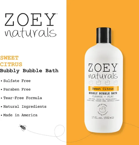 Vista 3 de Zoey Naturals - Baño de burbujas de cítricos dulces para niños y bebés, jabón orgánico sin lágrimas, no tóxico para niños con aloe hidratante